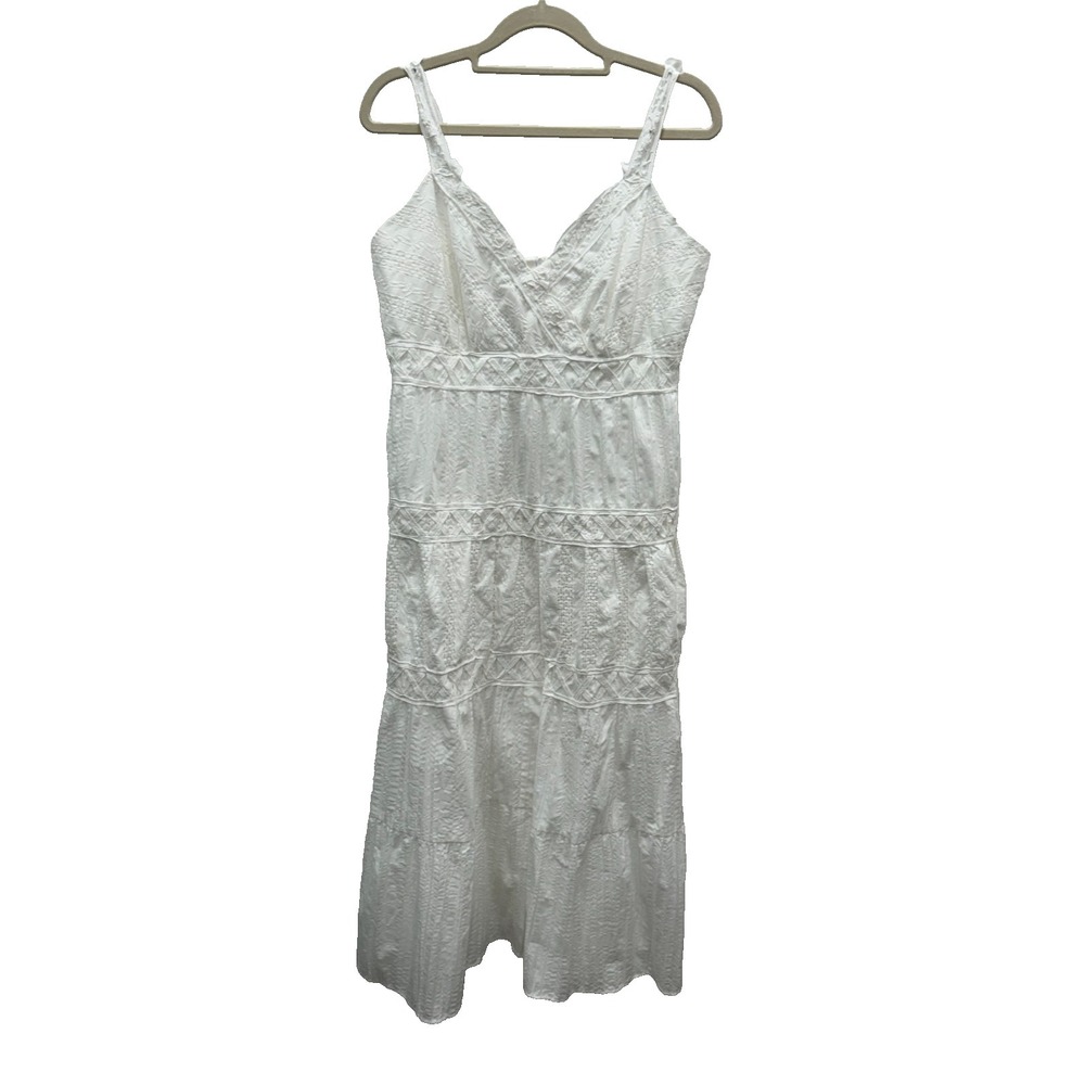 Dress Barn A-Line Dress Womens 12 White Cotton Eyelet Lace Tiered Cottagecore